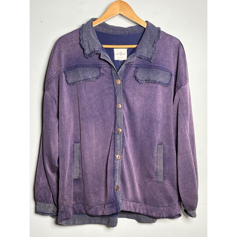 Umgee Raw‎ Edge Shacket Oversized Layering Purple Boutique Large